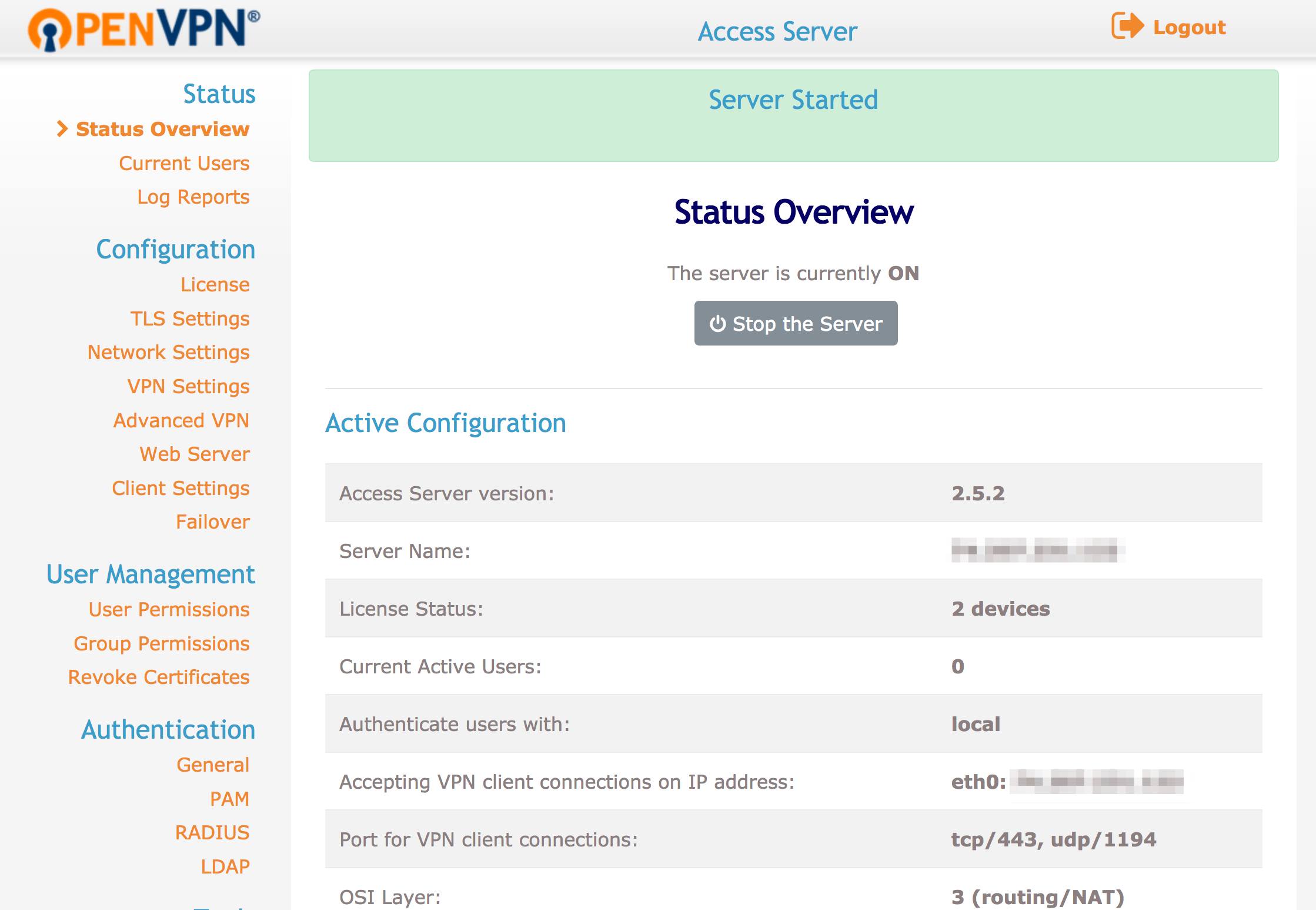 OpenVPN Access Status Overview. OpenVPN Access Status Overview.