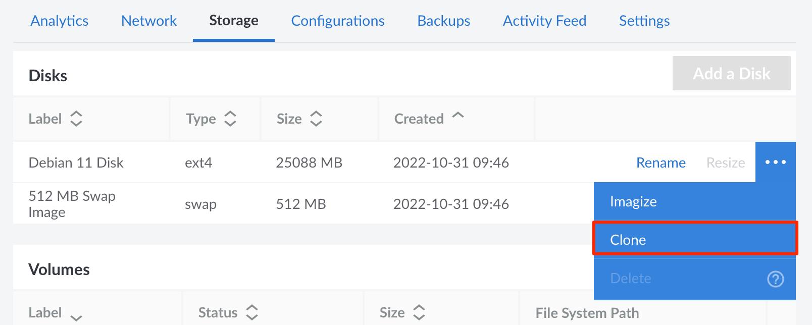 Screenshot of the Storage tab Screenshot of the Storage tab