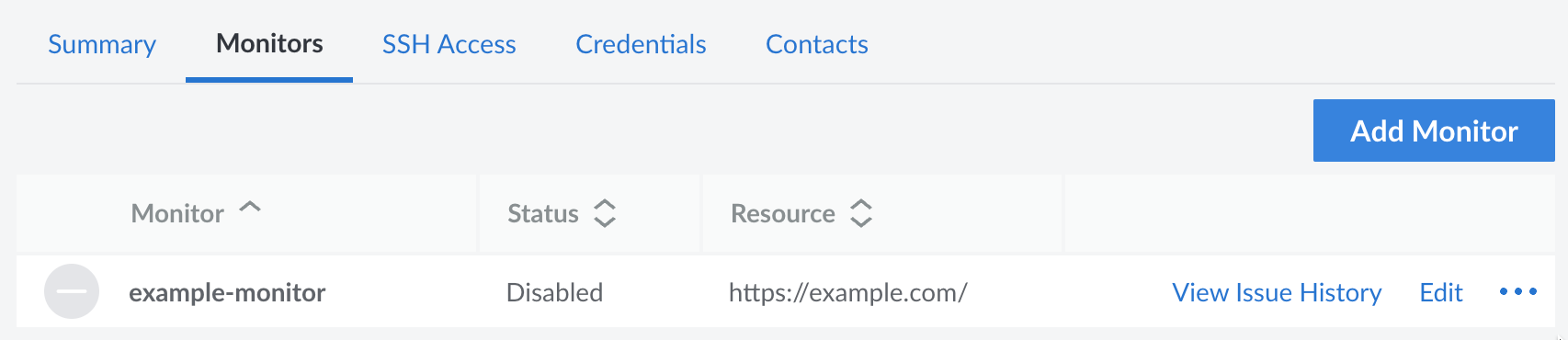 Screenshot of the Monitors tab under Managed Services in Cloud Manager